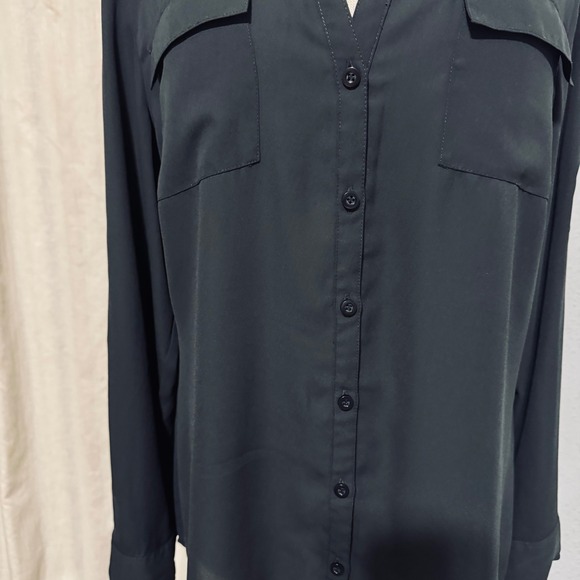 New York Company Black Button Down Shirt Long Sleeve Utility Pockets Women L - Picture 2 of 13